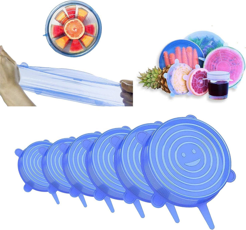 Silicone Stretch Lids,Durable & Eco-Friendly Elastic Lids Blue Lids-12pack