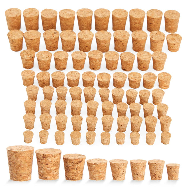 80-Pcs Small Cork Stoppers Assorted Sizes - Mini Tapered Cork Plugs for Wine Bottles, Salt and Pepper Shakers, Crafts (B