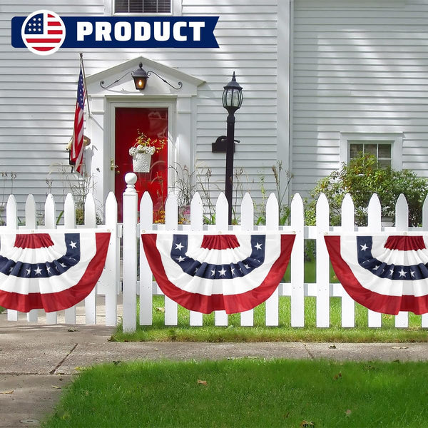 2x4 Ft American Pleated Fan Flag USA Bunting 4th of July Flags Decor Outside Porch Garden Banner Embroidered Patriotic Stars & Sewn Stripes Canvas