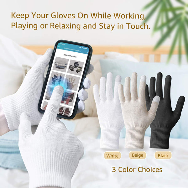 Evridwear Men Moisturizing Cotton Gloves with Touchscreen Fingertips for Eczema Beauty Cosmetic Dry Hands Sensitive Irritated Skin Therapy
