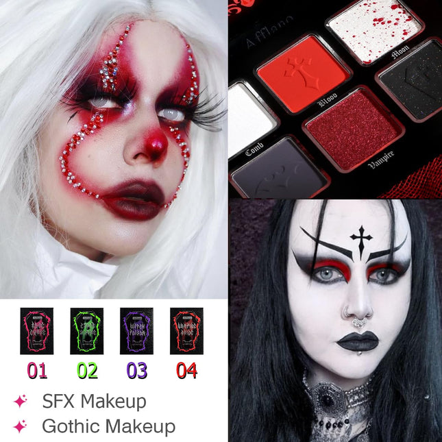 Afflano Red Black Eyeshadow Goth Makeup Palette, Vampire Blood Red Halloween Makeup Palette, Burgundy Dark Smokey Eye Sh