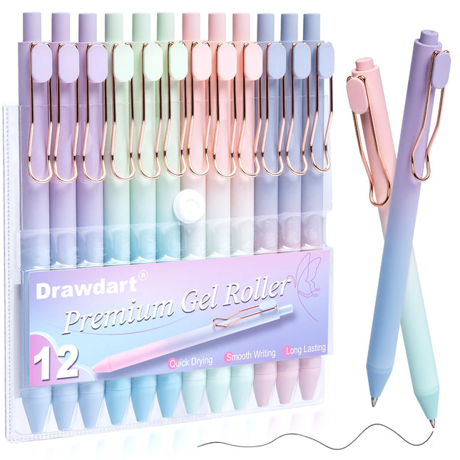 Gel Pens, 12 Pcs Smooth Writing Pens No Bleed & Smear, Black Ink Cute Pens Fine 
