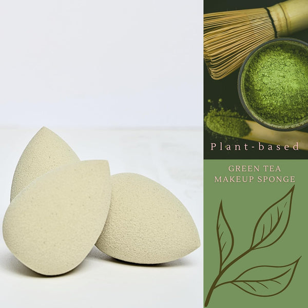 Green Tea Beauty Sponge - Plant-Based, Eco-Friendly, Cruelty-Free, Dye-Free & Latex-Free Blender, Biodegradable & Vegan Makeup Sponge, Makeup