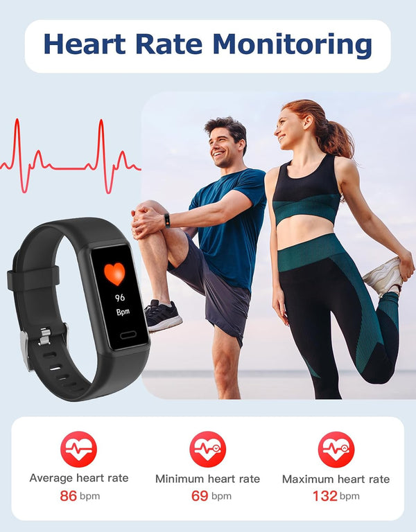 Fitness Tracker, Fitness Watches for Men Women with 24/7 Heart Rate Monitor Sleep Tracker Step/Calorie Counter Stopwatch Pedometer IP68 Waterproof