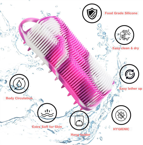 Silicone Body Scrubber, 2 in 1 Body Brush & Hair Scalp Brush for Shower and Bath, Easy Clean, Lathers Well, Stimulating Blood Circulation More