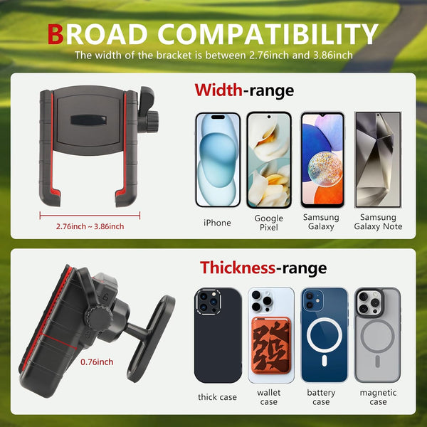 Industrial-Strength Magnetic Phone Holder for Golf Carts - 360° Adjustable | Quick Release, Secures iPhone 15 Pro/Samsung S24 Ultra on EZGO/Club