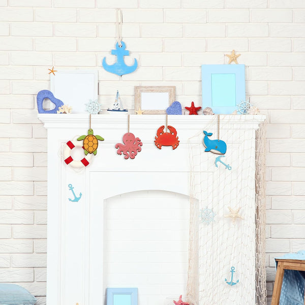 80PCS Wooden Sea Ornaments to Paint, 10 Styles DIY Blank Unfinished Wood Ocean Whale Seahorse Octopus Starfish Dolphin Turtle Shark Crab Cutouts