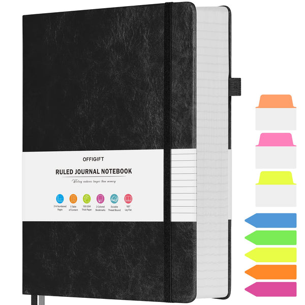 College Ruled Notebook A5, 312 Numbered Pages Diary, Lined Leather Journal Black A5