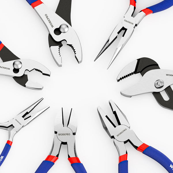 7-piece WORKPRO Pliers Set with Groove Joint, Long Nose, Slip Joint, Linesman, and Diagonal Pliers for DIY & Home Use | Groove Joint Piler, Long