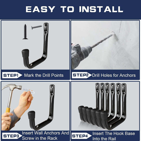 Dreecy J Utility Hooks for Hanging Heavy Duty Garage Storage Utility Hooks for Garage Wall, Color Black, 6 Pack Small 6 Pack Black