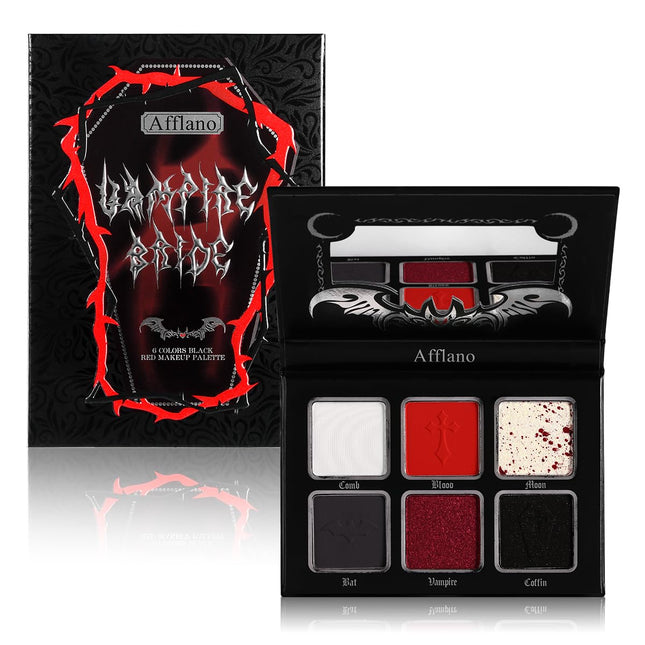 Afflano Red Black Eyeshadow Goth Makeup Palette, Vampire Blood Red Halloween Makeup Palette, Burgundy Dark Smokey Eye Sh
