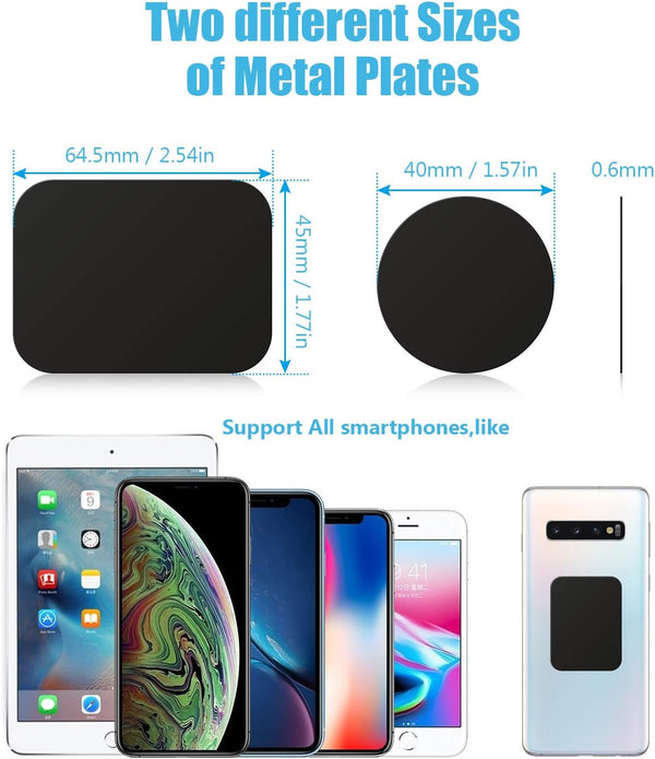 Mount Metal Plate with Adhesive for Magnetic Cradle-Less Mount by Wixgear - X4 Pack 2 Rectangle and 2 round (Compatible with Magnetic Mounts) (Black)