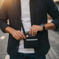 Buffway Slim Minimalist Front Pocket RFID Blocking Leather Wallets for Men and Women - Carbon Fiber Black Small Carbon Fiber Black
