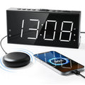 Loud Alarm Clock with Bed Shaker for Heavy Sleeper, Dual Vibrating Alarm Clock with USB Charger for Hard of Hearing/Deaf, 7.5’’ Large LED Display