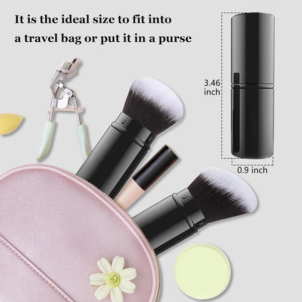 Falliny Retractable Makeup Brush, 2 Pack Travel Kabuki Face Blush Brush, Portable Powder Foundation Sunscreen Brush with Cover for Blush, Bronzer,