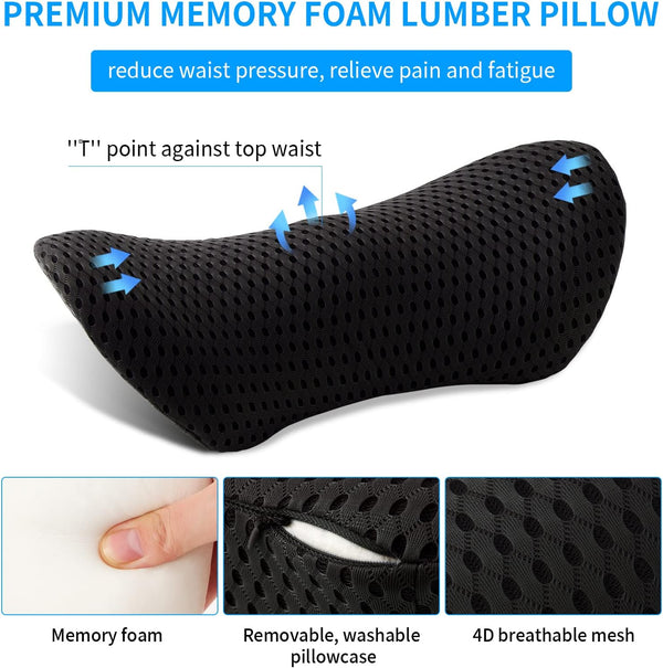 Lumbar Pillow, Memory Foam Lumbar Support Pillow for Office Chair and Car Seat, Back Support Pillow for Lower Back Pain Relief, Support Cushion