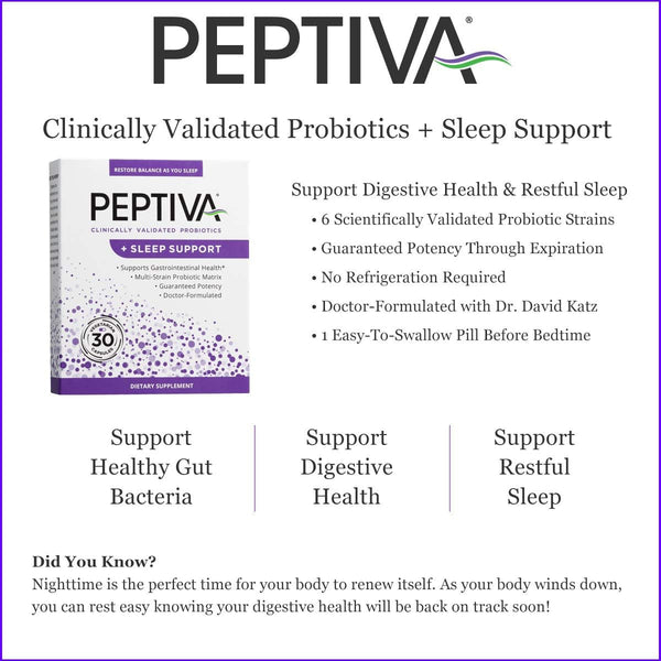 Peptiva Sleep Support, Probiotic Lactobacillus, Bifidobacterium, Melatonin 30 Count (Pack of 1)