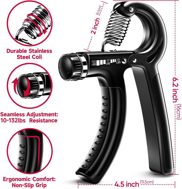 FitBeast Grip Strengthener Forearm Strengthener Hand Grips Strengthener Kit - 5 Pack Adjustable Resistance Black