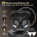 Catitru Wireless Earbuds Bluetooth Headphones 80H Playback Ear Buds Power Display with Noise Canceling Mic with Earhooks for Sports/Workout - Black