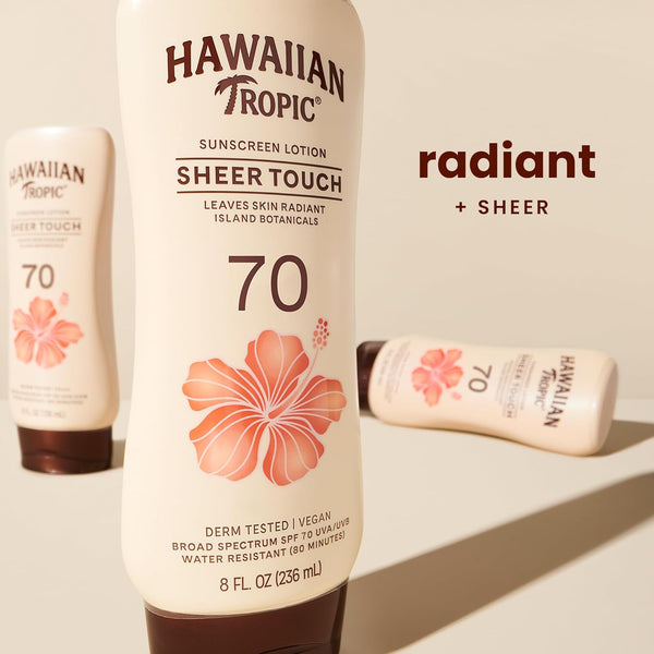 Hawaiian Tropic Sheer Touch Lotion Sunscreen SPF 70, 8Oz | Broad Spectrum, Oxybenzone-Free, Sunblock Lotion, Hawaiian Tropic Sunscreen SPF 70, 8Oz