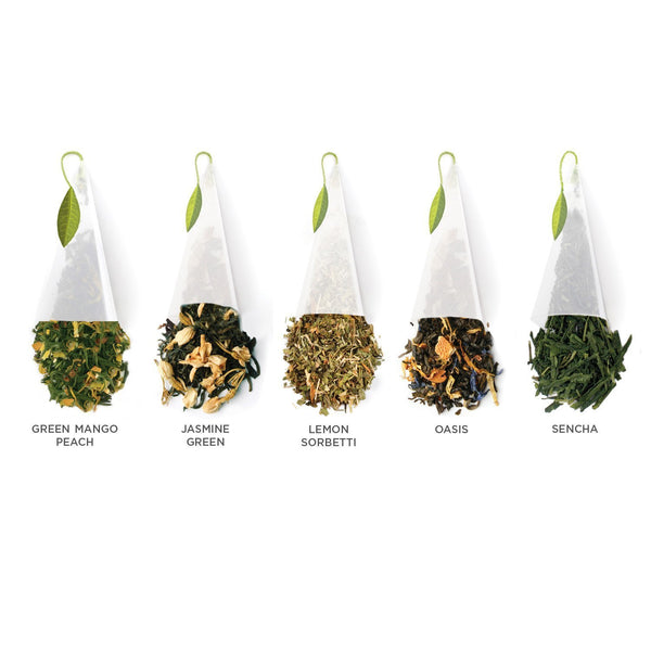Tea Forte Assorted Green Tea Petite Presentation Box Tea Gift Set Sampler, 10 Count, 2 of Each Variety Individually Wrapped Handcrafted Pyramid