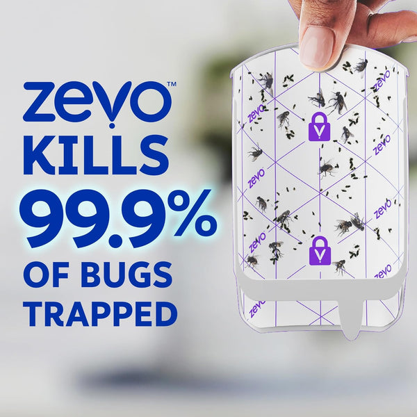 Zevo Flying Insect Trap - Plug-in Indoor Fly Trap and Bug Light Trap Refill with Blue and UV Light - No-Mess Cartridge for House Flies, Fruit Fly