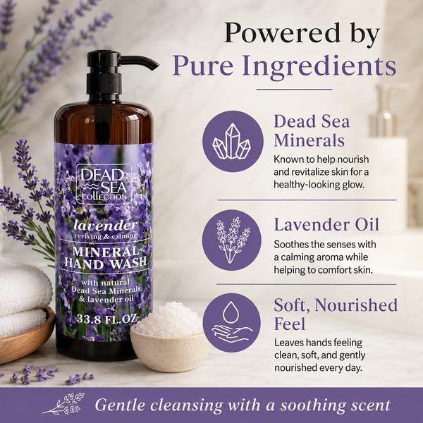 Dead Sea Collection Hand Soap Pump Lavender - Moisturizing Hand Wash Liquid with Dead Sea Minerals and Lavender Oil, Reviving, Calming - Pack of 2