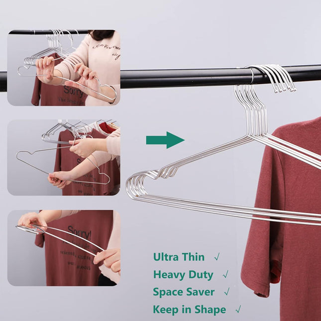 Hangers 10 Pack Clothes Hanger Strong Heavy Duty Stainless Steel Metal Ultra Thi