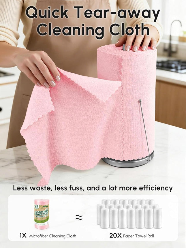 Microfiber Cleaning Cloths Roll 75 Pack 11.8" X 11.8" Reusable Paper Towels Wash