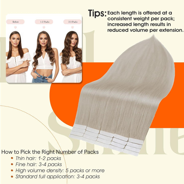 Full Shine Human Hair Tape In Extensions, Ice Blonde 10 Inch | 30G 20Pcs, Remy Hair Extensions Real Human Hair, PU Tape Base, Add Volume For Fine