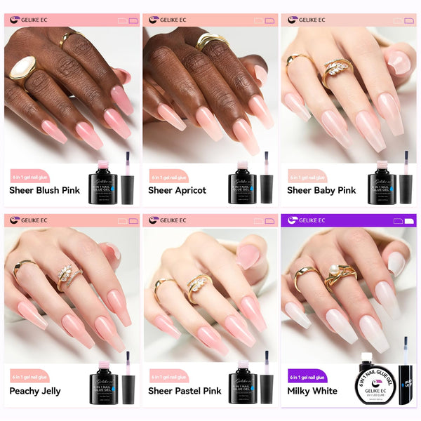 Gelike EC 6-in-1 Jelly Nail Glue Gel: Sheer Blush Pink UV Rubber Base Builder Gel for Apex Building & Short Extension – Extra Strong Adhesive for