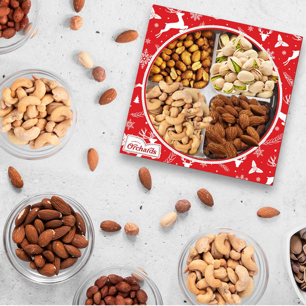 Christmas Nuts Gift Basket for Holiday Season, Premium Mixed Nut Assortment Gift Gourmet Snack Food Present Box, Christmas Gift Basket for Family