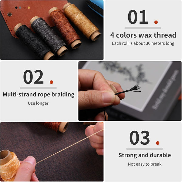 Leather Sewing Kit Leather Stitching Kit with Sewing Awl Waxed Thread Multicolor - Standard