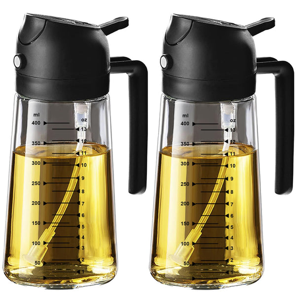 TrendPlain 16oz/470ml Glass Olive Oil Sprayer for Cooking – 2 in 1 Olive Oil Dispenser Bottle for Kitchen Gadgets and Air Fryer Accessories,