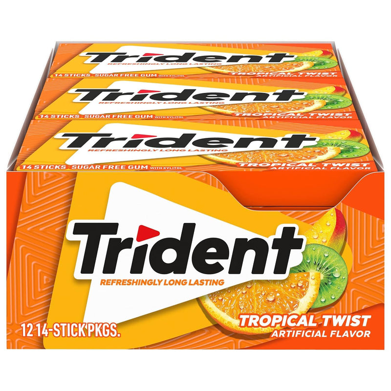 Trident Tropical Sugar-Free Gum, 12 Packs of 14 Pieces (168 Total Pieces) Tropical Twist 12 Count (Pack of 1)