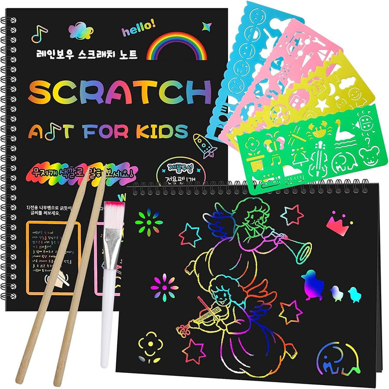 Smasiagon Scratch Paper Art Set: 2 Pack Notebooks Art Supplies and Crafts for Kids Back to School Classroom Ages 3 4 5 6 7 8 9 10 Girls Boys Toys