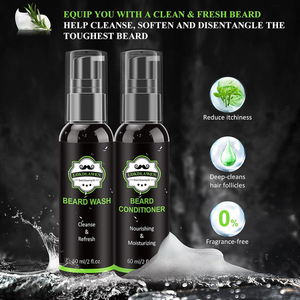 Beard Kit for Men Fathers Day Dad Gifts with Beard Wash, Beard Conditioner, Beard Oil, Beard Balm, Brush, Comb, Scissors, Storage Bag, Gifts for