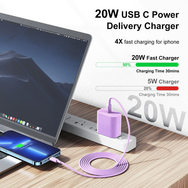 Fashia Fast Charger for iPhone Charger Fast Charging 10ft Lightning Cable,for iPhone 14 13 12 Pro Max Fast Charging with 20W USB C Charger