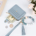 Wristlet Wallets for Women, Keychain RFID Blocking Credit Card Holder, Small Girly Wallet with Bracelet, Silicone Beaded Tassel Key Ring Card