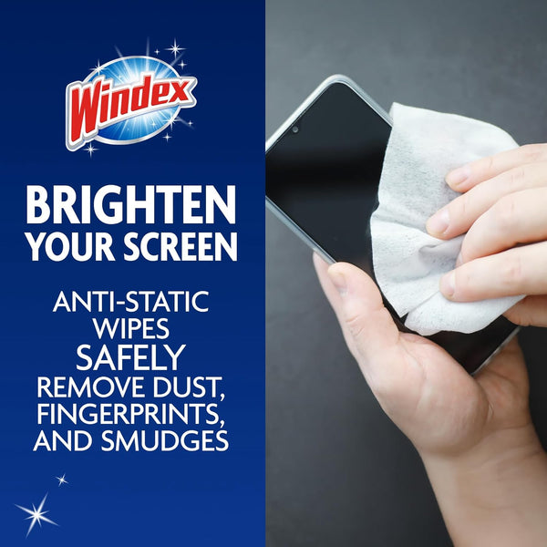 Windex Electronic Cleaning Wipes, Pre-Moistened Screen Wipes for Tvs, Phones, and Other Electronics, Resealable for a Freshness Lock, 25 Count