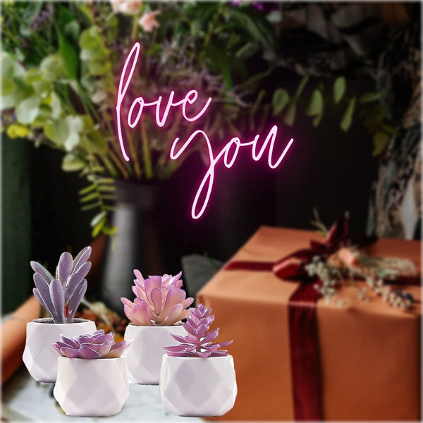 CADNLY Fake Succulent Plant Set - Artificial Desk Plants for Women Desk - Realistic Faux Succulents in Ceramic Pots - Mini Purple Decor for
