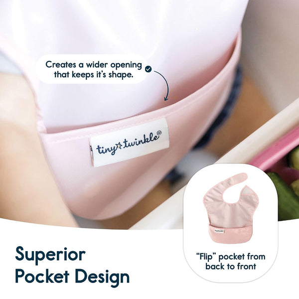 Tiny Twinkle Mess-Proof Baby Bibs for Eating | Waterproof, Wipeable Toddler Bibs with Catch-All Pocket | Feeding Bibs for Girls & Boys(3