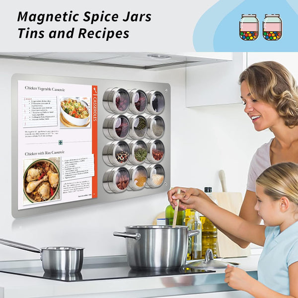 17.7" x 11.8" 2 Pack Stainless Steel Magnetic Board - Magnet Bulletin Board to Display Magnetic Letters Numbers Animal, Poetry, Spice Jars, Notes,