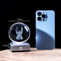 Ornalrist 3D Guardian Angel Figurines K9 Crystal Ball with Silver LED Base Memorial Angel Gifts for Friends Women Glass Decor for Home (3.15 in.)