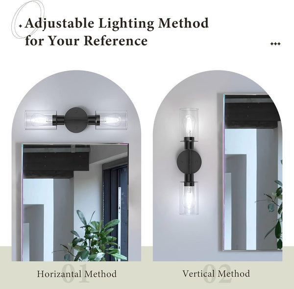 Espird Bathroom Light Fixtures 2 Light Black, Bathroom Vanity Lights Over Mirror, Bathroom Sconces Wall Lighting，Farmhouse Matte Black Bathroom