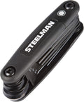 Steelman Portable Folding Hex Key Wrench Metric Multi-Tool, Set Includes 1.5, 2, 2.5, 3, 4, 5, 6, and 8mm Sizes, Chamfered Ends, Steel,