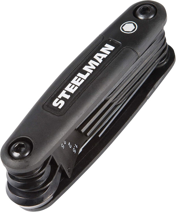 Steelman Portable Folding Hex Key Wrench Metric Multi-Tool, Set Includes 1.5, 2, 2.5, 3, 4, 5, 6, and 8mm Sizes, Chamfered Ends, Steel,