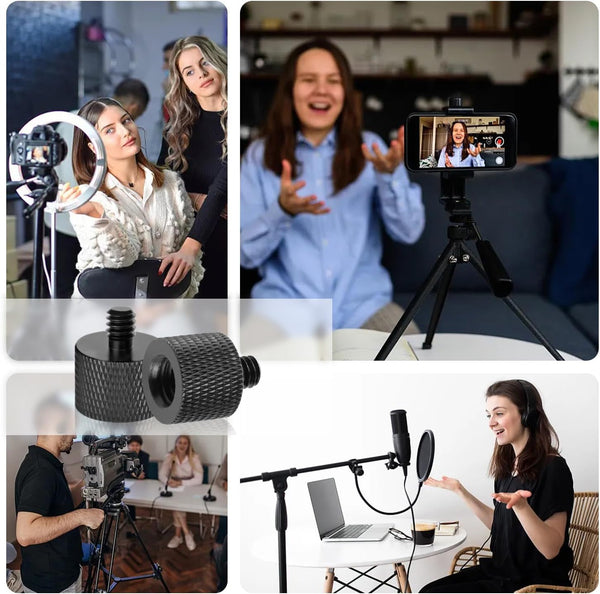 2 Pack 3/8" Female to 1/4" Male Screw Adapter Thread for Tripod Accessories Microphone Holder Camera Mount Aluminum