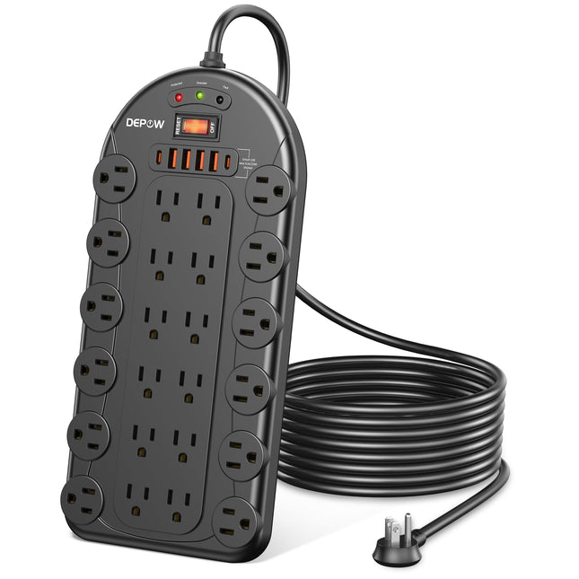 Power Strip, 24 AC Outlets (1875W/15A) with 6 Usbs (2 USB-C Ports), ETL Listed, 