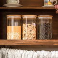 Glass Food Storage Jars 37 oz Set of 6,Glass Storage Containers Clear Glass Food Canister with Bamboo Lid Airtight For Serving Tea, Coffee, Flour,